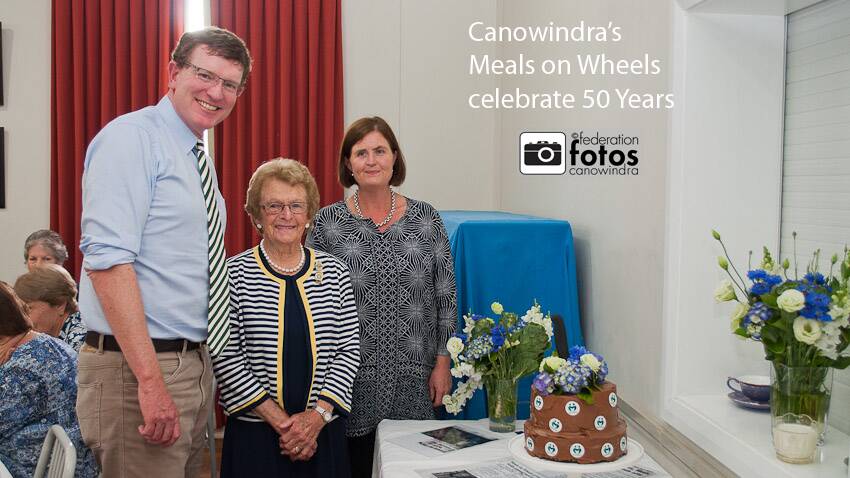 Calare MP Andrew Gee pictured with one of the longest serving volunteers Margaret Richardson and Sarah Grant from Cabonne Health and Community Care. Photo: Federation Fotos