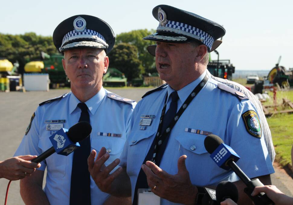 Western Region Commander Geoff McKechnie, pictured with Commissioner Mick Fuller, has warned people will die unnecessarily on the roads this Christmas-New Year if people don't drive responsibly. Photo: PAIGE WILLIAMS