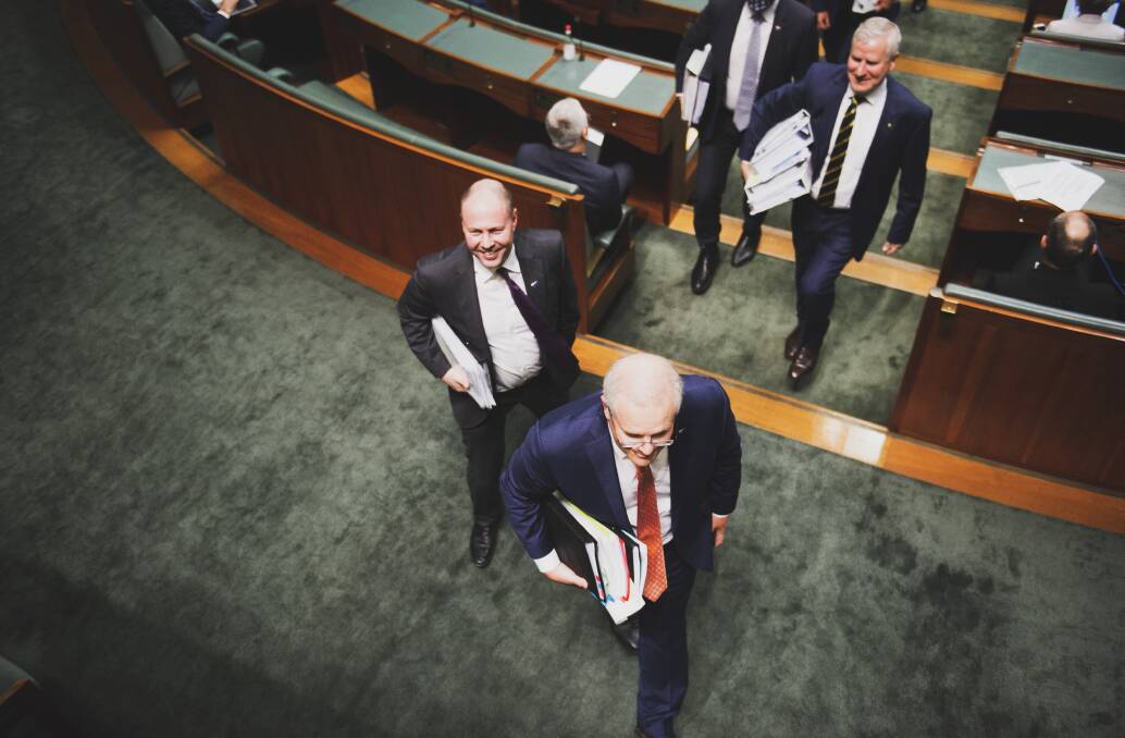 ARROGANCE: Prime Minister Scott Morrison and Treasurer Josh Frydenberg leave Question Time. Picture: Dion Georgopoulos