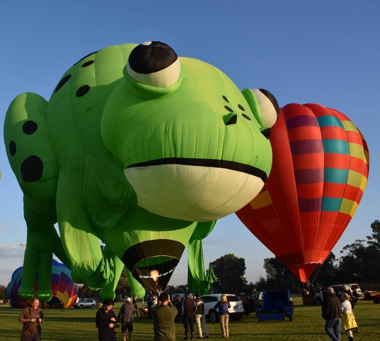 Creative Constructions: Kermie the Frog casts his eyes over the other exciting balloons. Photo: File.