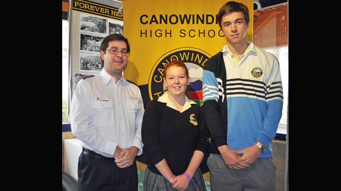 Salvation Army Captain David Grounds, Canowindra High School Captain Hayley White and Senior Leader, Nick Perry.