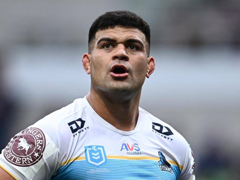 Gold Coast's gun forward David Fifita has torn a pectoral and is in doubt for round one of the NRL. (Joel Carrett/AAP PHOTOS)