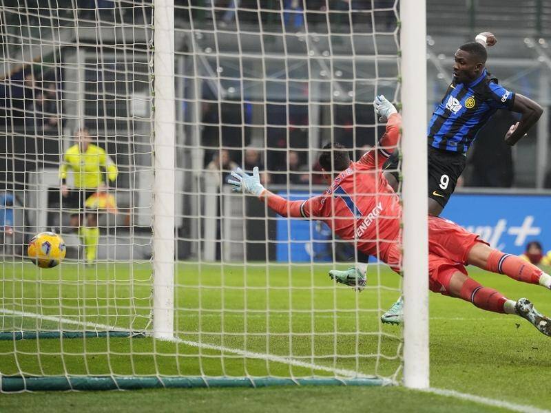 Marcus Thuram (9) scores for Inter Milan in their 4-0 win over Udinese in Serie A. (AP PHOTO)