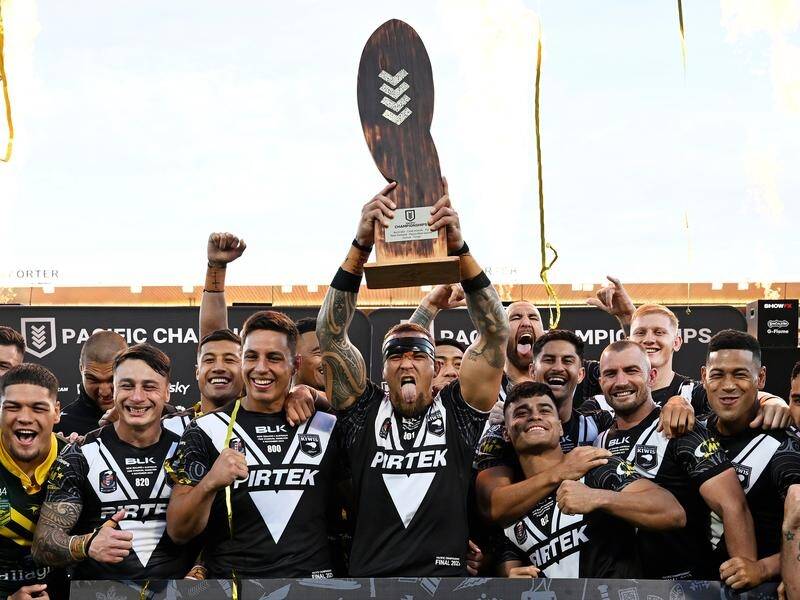 James Fisher-Harris (c) has added rugby league's Golden Ball to NZ's 2023 Pacific title success. (Andrew Cornaga/AAP PHOTOS)