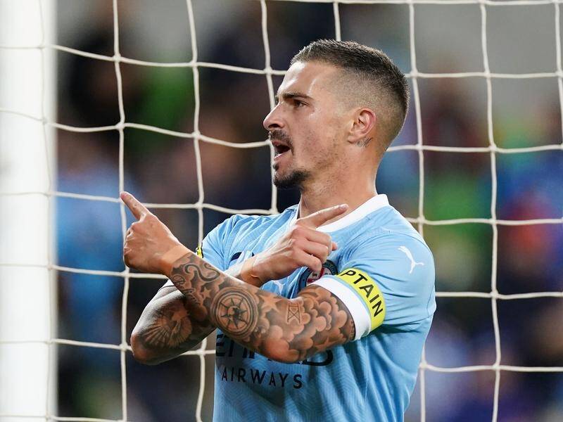 Jamie Maclaren scored for Melbourne City in their 3-2 win over Sydney FC in the A-League on Tuesday.