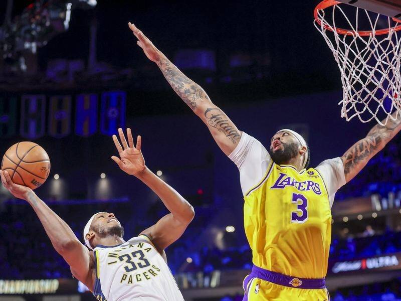 Anthony Davis has led the Lakers to the inaugural NBA In-Season Tournament title in Las Vegas. (AP PHOTO)