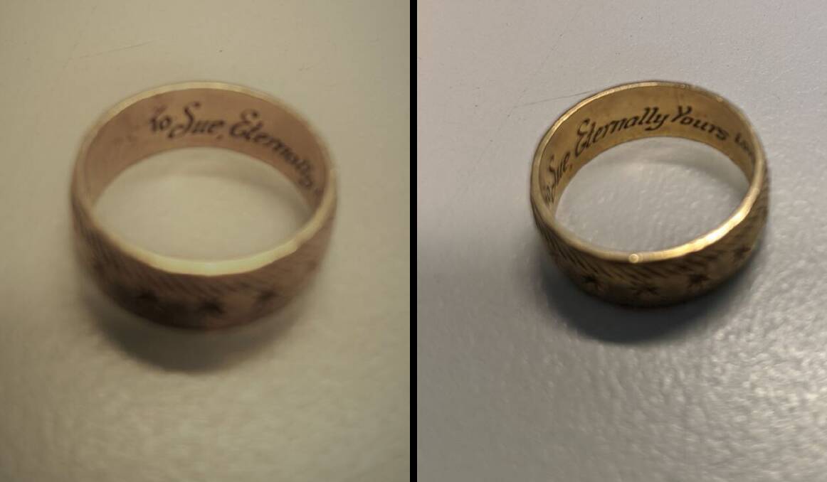 WHO IS SUE?: The ring that was handed in to Orange Police Station. Photo: NSW POLICE