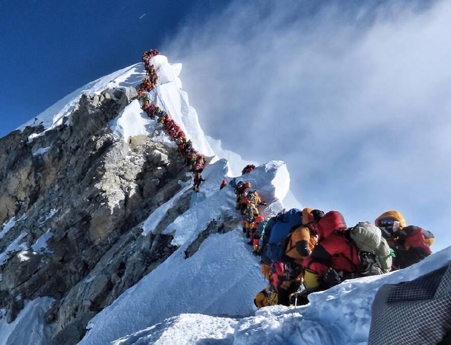 QUEUES: A picture by climber Nirmal Purja shows heavy traffic of mountain climbers lining up to stand at the summit of Mount Everest. Photo: NIRMAL PURJA, PROJECT POSSIBLE